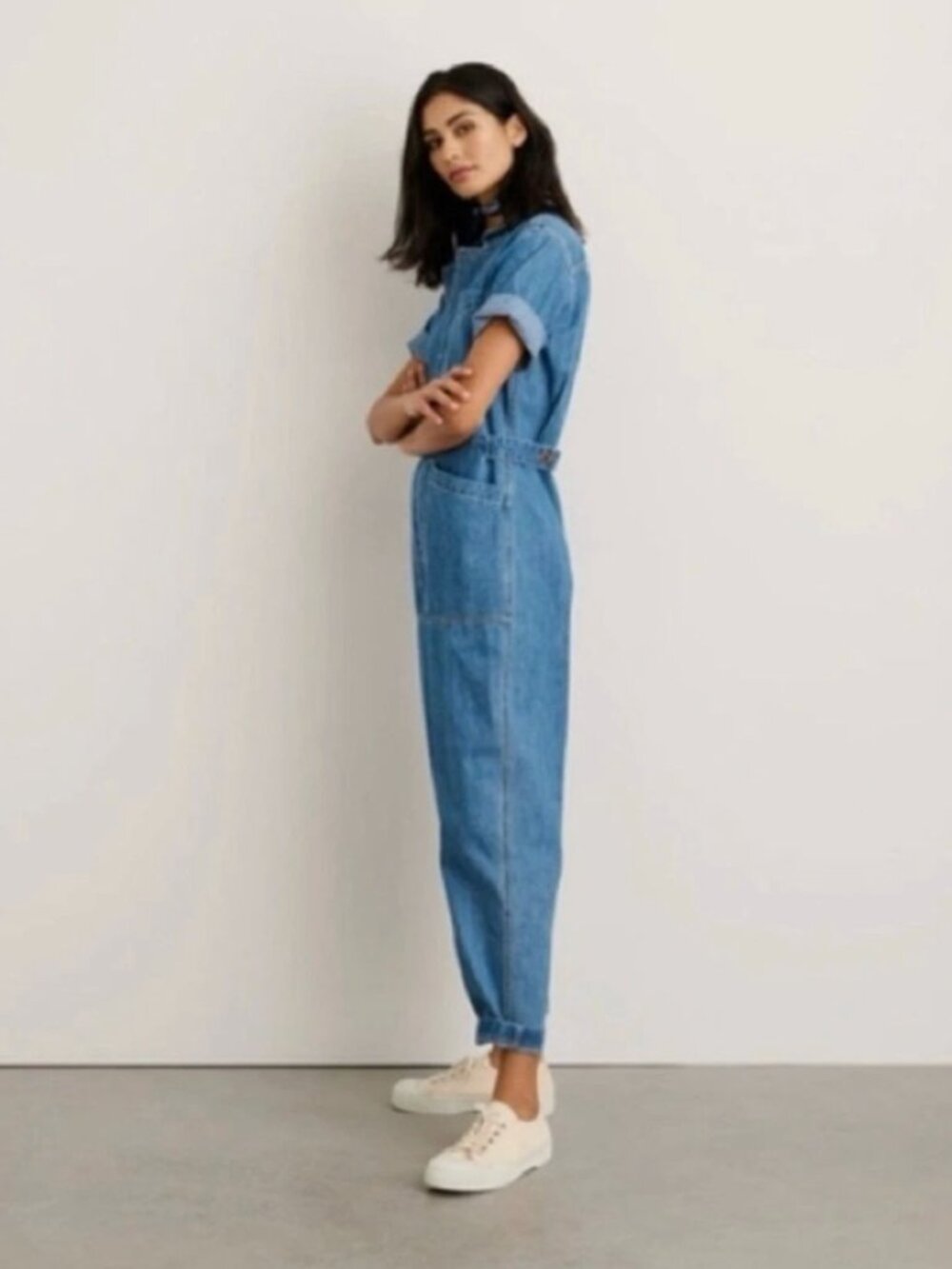 Alex Mill Standard Short Sleeve Denim Jumpsuit | Size Small | Utility Chic - Picture 2 of 6